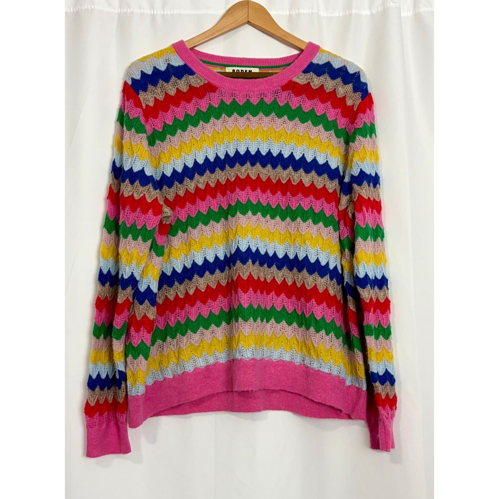 Boden Dopamine Multicolor Chevron Pointelle Mohair Wool Blend Sweater XL